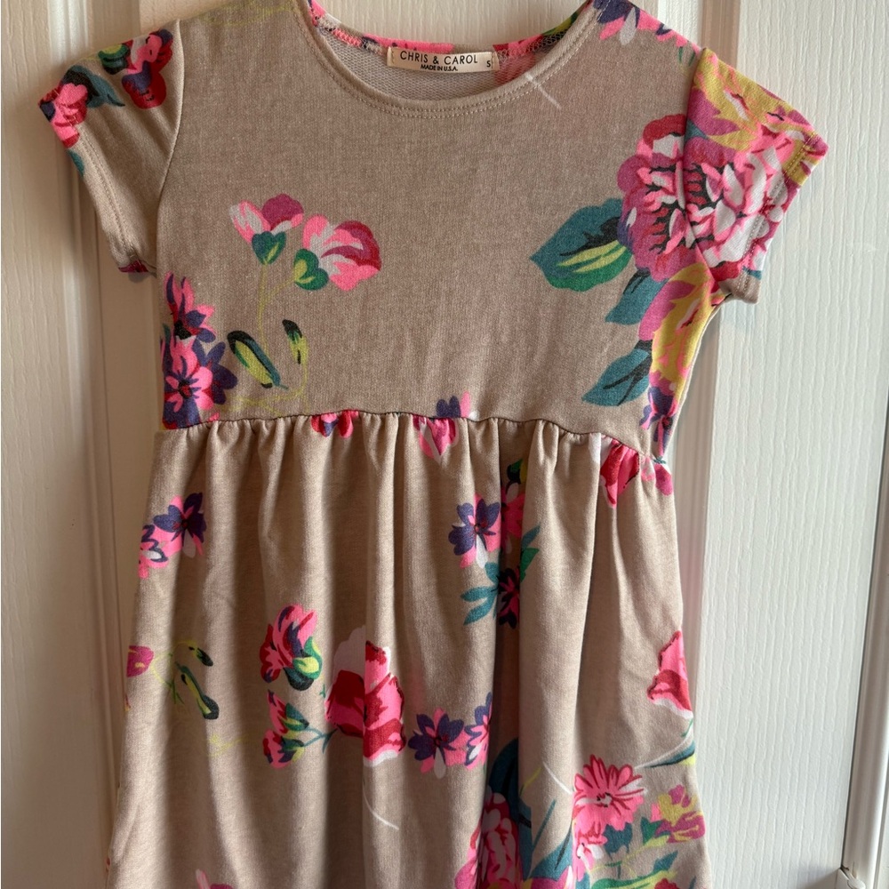 Chris & Carol Floral Kids Dress - Pink and Tan